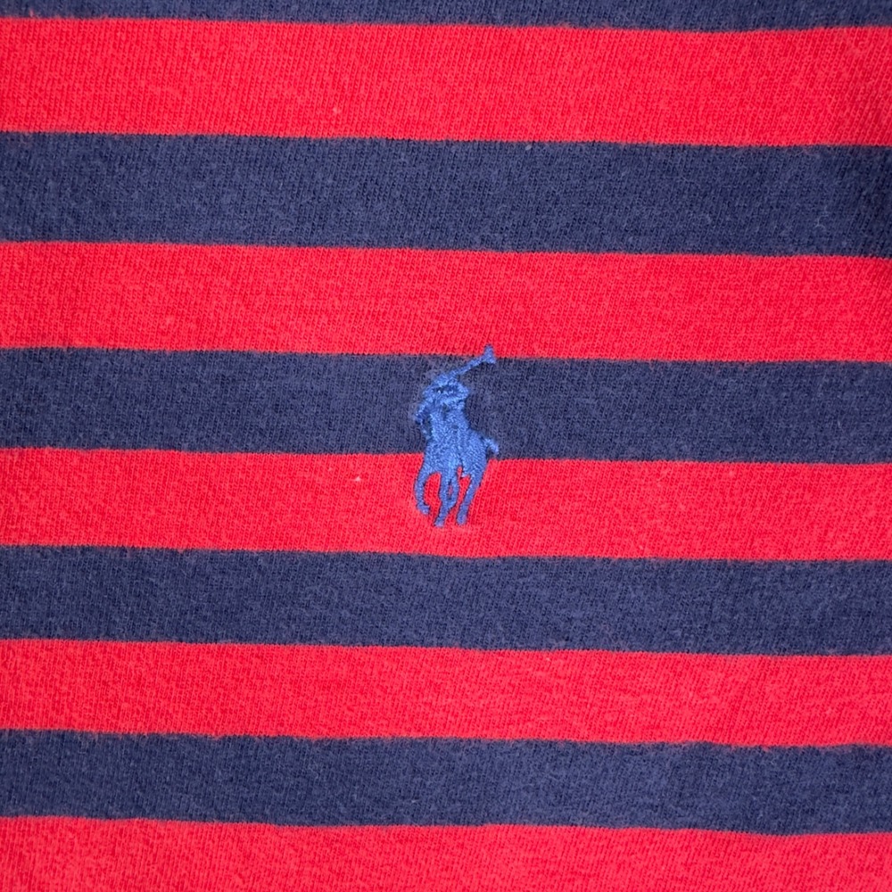 Y2K Polo Ralph Lauren Polo Shirt Mens Large Red Navy Striped Pony Logo Te - Picture 5 of 6